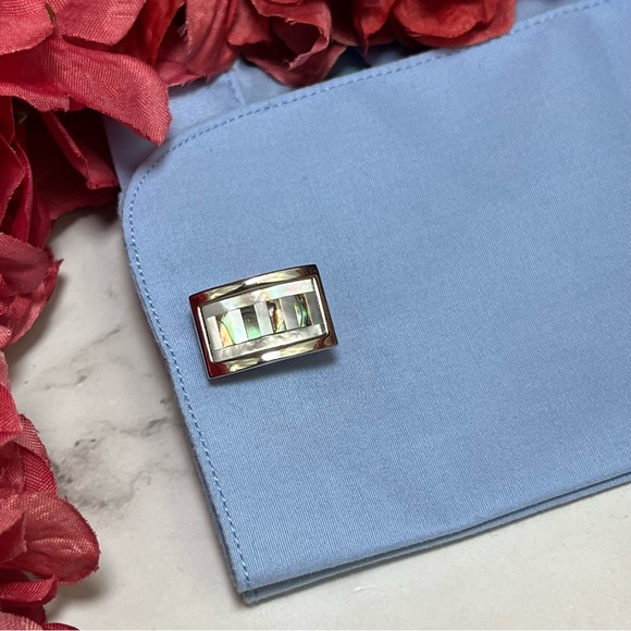 Elegant Rectangular Mother of Pearl and Abalone Shell Cufflinks - Picture 14 of 17